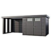 Telluria Metallgerätehaus Classico 2724 mit Lounge S links inkl. 2 Fenster und Elektro-Set (Außenmaß inkl. Dachüberstand (B x T): 572 x 258 cm, Stahl, Anthrazit, Inkl. Innenwandverkleidung & Elektro-Set) | BAUHAUS