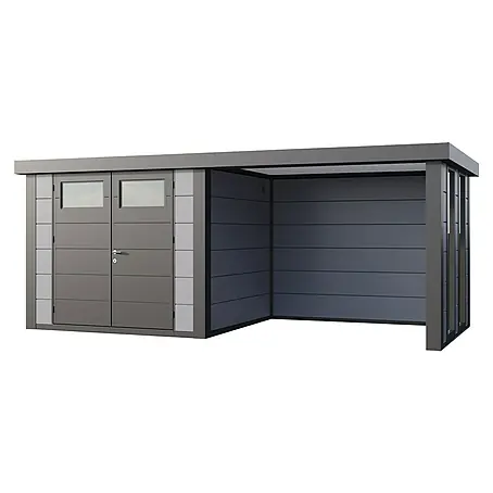 Telluria  Metallgerätehaus Classico 3024 mit Lounge S rechts inkl. 2 Fenster und Elektro-Set