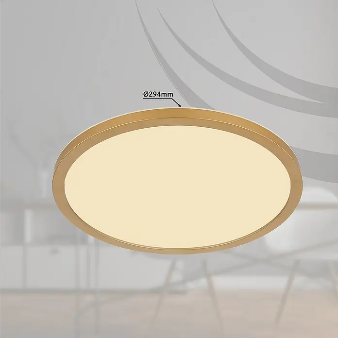 Globo LED-Deckenleuchte rund Sapana - 18 W, Warmweiß, Messing, Ø x H: 29,4 cm x 25 mm - Runde Deckenleuchte in Goldoptik mit sanftem Licht für eine angenehme Atmosphäre im Raum.