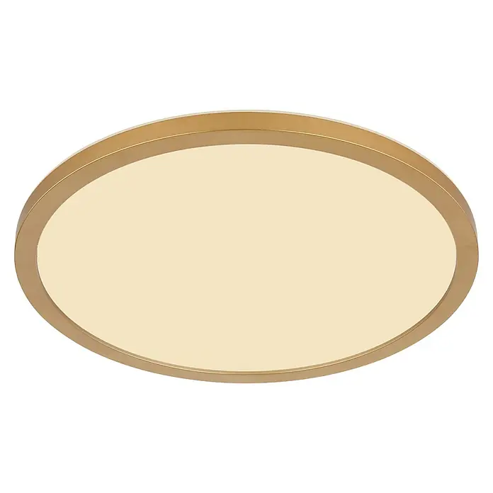 Globo LED-Deckenleuchte rund Sapana - 18 W, Warmweiß, Messing, Ø x H: 29,4 cm x 25 mm - Moderne LED-Deckenleuchte mit einem goldenen Rahmen, die ein warmes, einladendes Licht erzeugt und jedem Raum eine elegante Note verleiht.