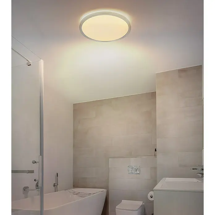 Globo LED-Deckenleuchte rund Sapana - 18 W, Warmweiß, Nickelfarben, Ø x H: 29,4 cm x 25 mm - Moderne Badezimmerbeleuchtung: Runde Deckenleuchte sorgt für helles und einladendes Licht im Badezimmer und schafft eine entspannende Atmosphäre.