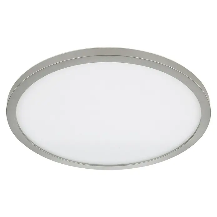 Globo LED-Deckenleuchte rund Sapana - 18 W, Warmweiß, Nickelfarben, Ø x H: 29,4 cm x 25 mm - Nahaufnahme einer runden LED-Deckenleuchte mit silbernem Rahmen und diffuser Beleuchtung, ideal für moderne Innenräume.