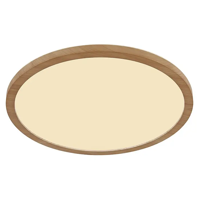Globo LED-Deckenleuchte rund Sapana - 18 W, Warmweiß, Holzoptik, Ø x H: 29,4 cm x 25 mm - Eine ovale Holzrahmen-Deckenleuchte, die ein warmes, diffuses Licht für eine einladende Atmosphäre ausstrahlt. Ideal für Wohnräume.