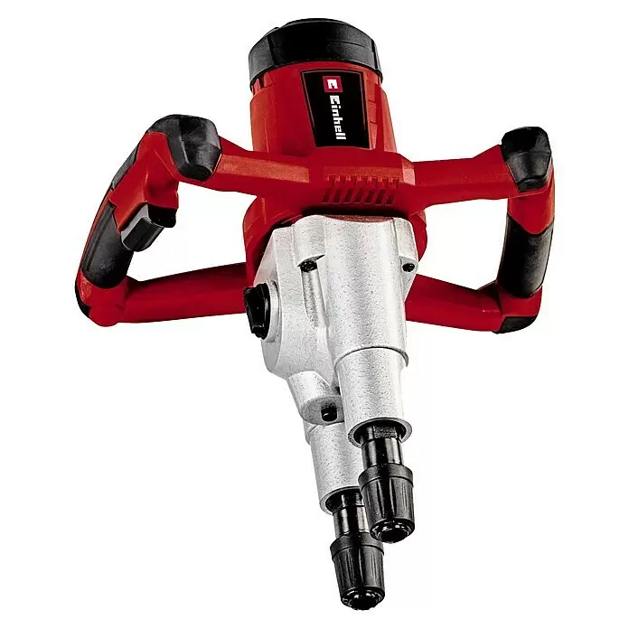 Einhell Farb- & Mörtelmischer TE-MX 1600-2 CE TWIN - Durchmesser Rührer: 120 mm, Sechskant - Roter und silberner Einhell Rührwerker mit Doppelgriffen, ideal zum Mischen von Farbe oder Mörtel.