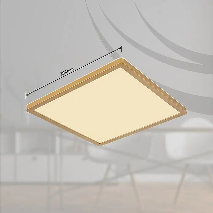 Globo LED-Deckenleuchte Sapana - 18 W, Warmweiß, Messing, L x B x H: 29,4 x 29,4 x 2,5 cm - Deckenleuchte in quadratischer Form mit goldfarbenem Rahmen, beleuchtet den Raum auf elegante Weise. Die Abmessungen betragen 294 mm.