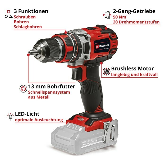 Einhell Power X-Change 18V Akku-Schlagbohrschrauber TP-CD 18/50 Li-i BL Solo (18 V, Ohne Akku) | BAUHAUS