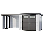 Telluria Metallgerätehaus Classico 2724 mit Lounge S links inkl. 2 Fenster (Außenmaß inkl. Dachüberstand (B x T): 572 x 258 cm, Stahl, Weiß, Ohne Set) | BAUHAUS