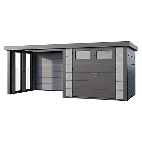 Telluria  Metallgerätehaus Classico 3024 mit Lounge S links inkl. 2 Fenster und Elektro-Set