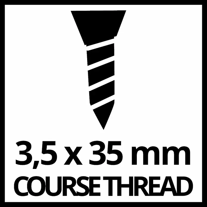 Einhell Schraubengurt Grobgewinde - 3,5 mm, 35 mm, 20 Stk. - Bild eines Schraubenetiketts mit der Aufschrift 3,5 x 35 mm Grobgewinde, das die Spezifikationen der Schraube hervorhebt.