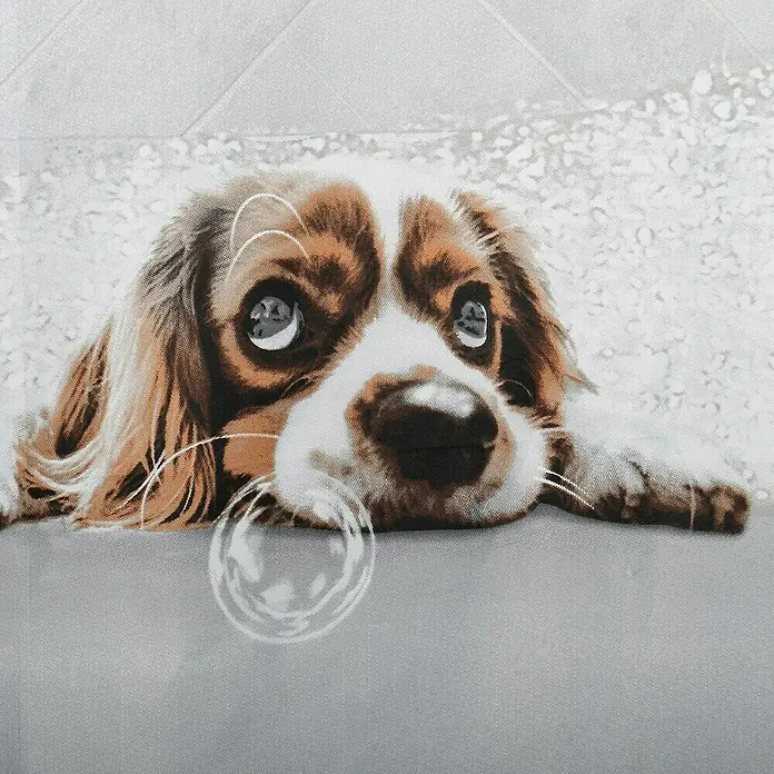 Venus Cortina de baño Doggy - An x Al: 180 x 200 cm, Plástico, Blanco - El diseño de perro en este textil para el hogar agrega un toque de amor a cualquier habitación, mostrando un dulce cachorro.
