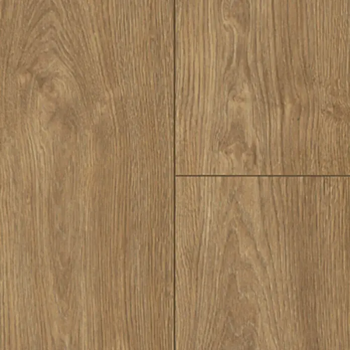 Krono Original Laminatmuster Organic Clever Hillside Oak - 297 x 195 x 6 mm, Landhausdiele - Nahaufnahme von Paneelen mit Holzstruktur in warmen Brauntönen, die eine natürliche und rustikale Optik erzeugen.
