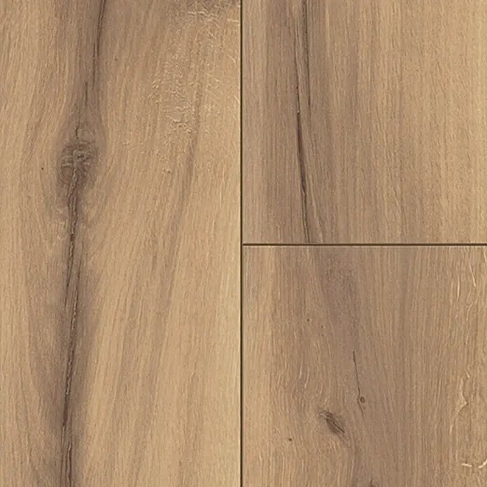 Krono Original Laminat Organic Classic - Wild West Oak, Landhausdiele, 1.288 x 195 x 8 mm - Nahaufnahme von Laminatboden mit Holzstruktur. Perfekt für ein gemütliches Zuhause mit rustikalem Charme und einfacher Pflege.