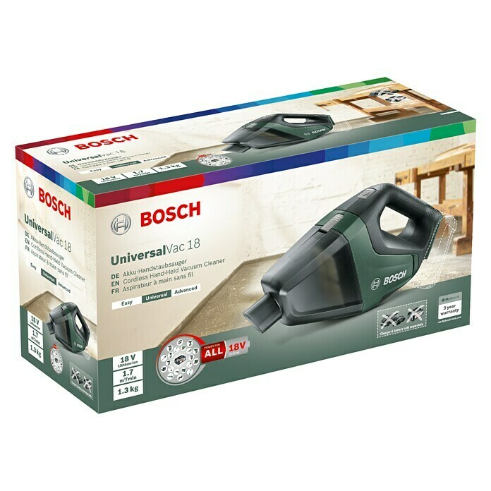 Bosch Aspirador de mano de batería UniversalVac 18 (18 V, Sin batería, Volumen de recipiente: 0,5 l)
