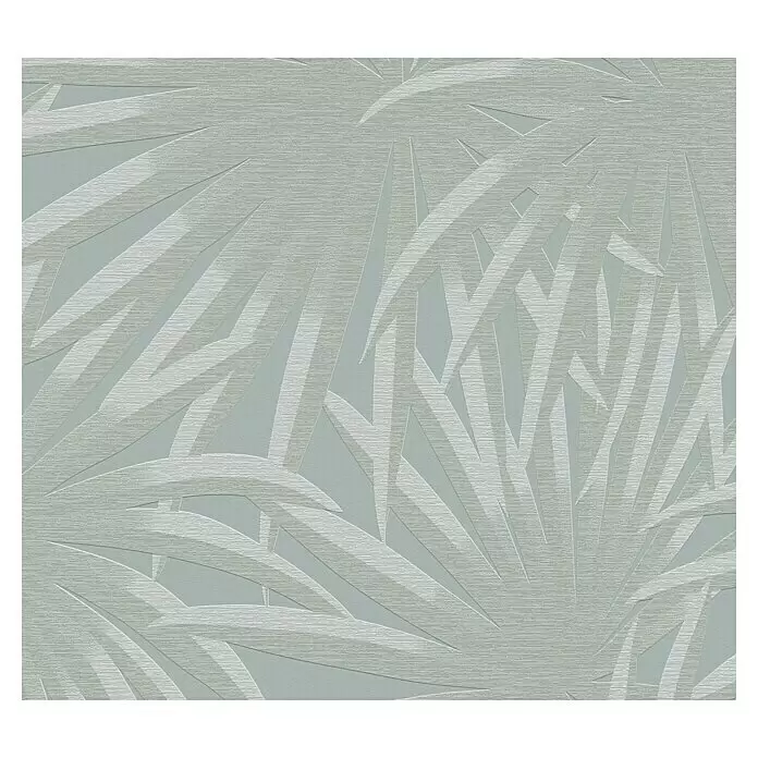 A.S. Création Casual Living Vliestapete Palmenblätter - Blau/Mint, Floral, 10,05 x 0,53 m - Hellgrüne strukturierte Tapete mit geprägtem abstraktem Blättermuster.