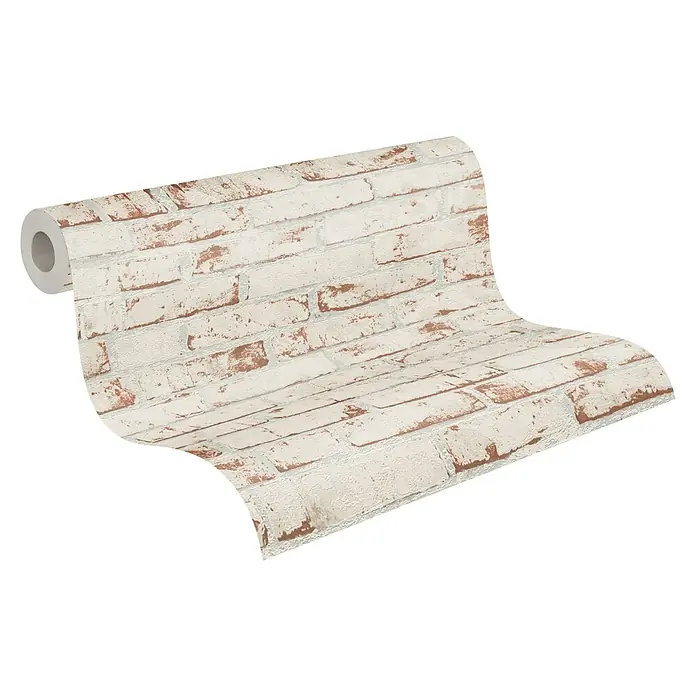 A.S. Création Casual Living Vliestapete New England Klinker - Weiß/Rot, Steinoptik, 10,05 x 0,53 m - Eine Rolle weißer Backsteintapete mit einem realistischen Backsteinmuster, ideal für die Gestaltung von Innenräumen mit rustikalem Charme.