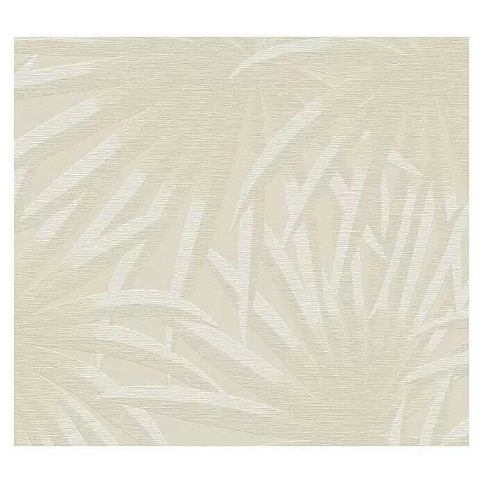 A.S. Création Casual Living Vliestapete Palmenblätter - Beige/Weiß, Floral, 10,05 x 0,53 m - Crèmefarbene strukturierte Tapete mit abstraktem Blattmuster.