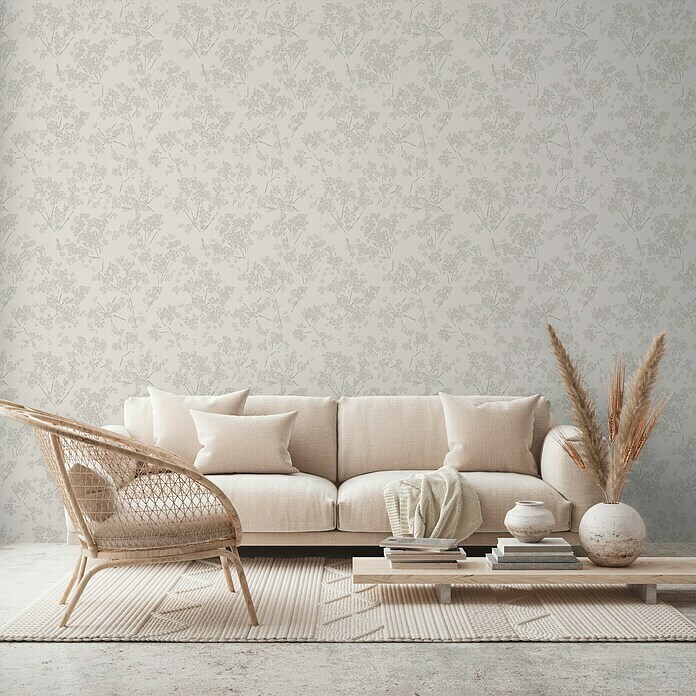 AS Creation Casual Living Vliestapete Blümchen (Weiß/Grau, Floral, 10,05 x 0,53 m) | BAUHAUS