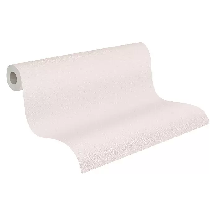 A.S. Création Casual Living Vliestapete Textilstruktur - Hellrosa, Uni, 10,05 x 0,53 m - Rolle hellrosa strukturierter Tapete, teilweise abgerollt.