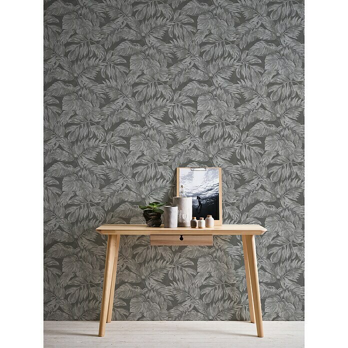 AS Creation Casual Living Vliestapete (Anthrazit/Grau/Silber, Floral, 10,05 x 0,53 m) | BAUHAUS