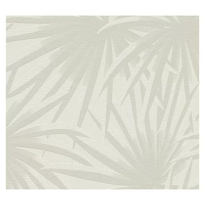 A.S. Création Casual Living Vliestapete Palmenblätter - Creme/Hellgrau, Floral, 10,05 x 0,53 m - Hellbeige strukturierte Tapete mit dezentem, erhabenem, stilisiertem Blättermuster.