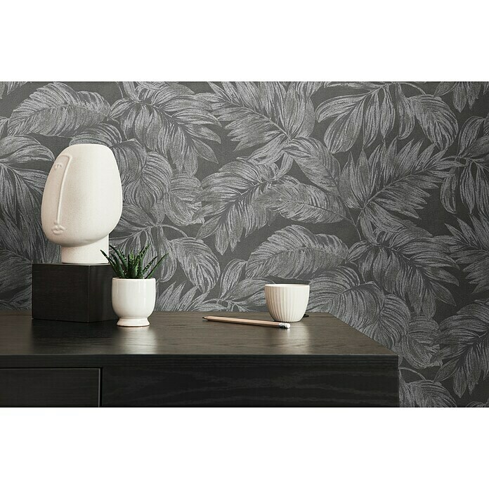 AS Creation Casual Living Vliestapete (Anthrazit/Grau/Silber, Floral, 10,05 x 0,53 m) | BAUHAUS