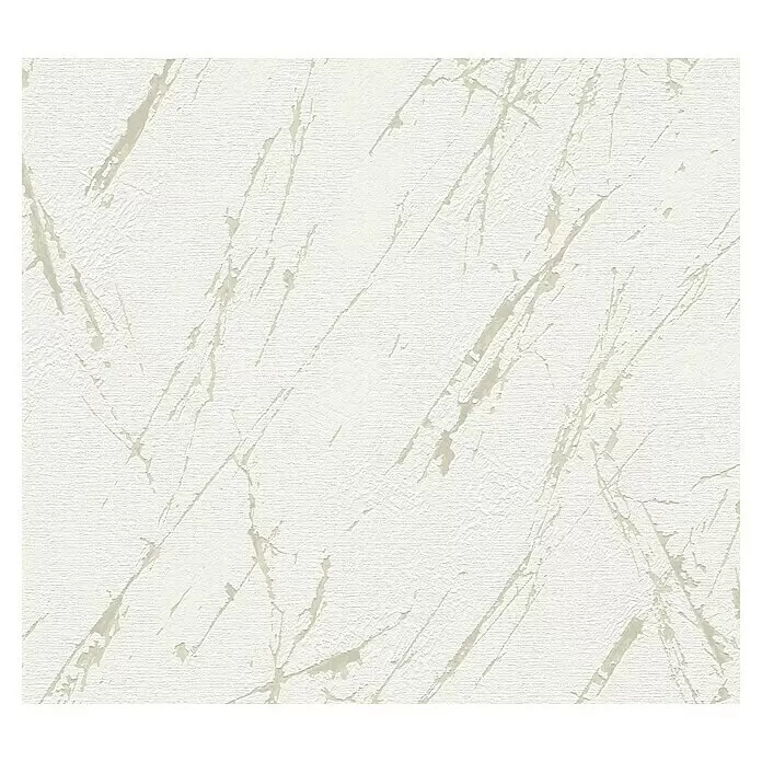 A.S. Création Casual Living Vliestapete Marmor - Weiß/Champagner/Metallic, Steinoptik, 10,05 x 0,53 m - Strukturierte weiße Oberfläche mit abstrakten beigen Mustern.