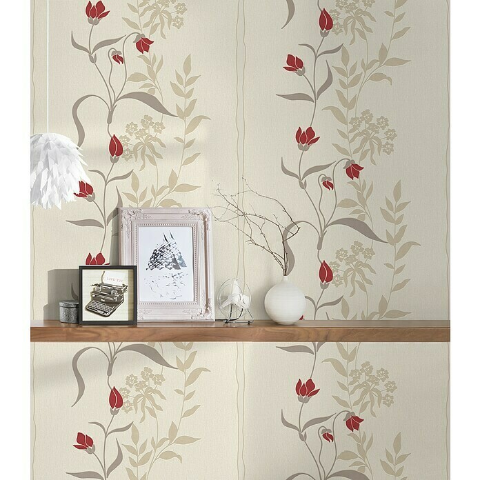 AS Creation Casual Living Vliestapete (Creme/Rot/Beige, Floral, 10,05 x 0,53 m) | BAUHAUS