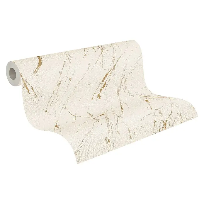 A.S. Création Casual Living Vliestapete Marmor - Beige/Gold/Metallic, Steinoptik, 10,05 x 0,53 m - Rolle Tapete mit Marmormuster in Beige und Goldtönen, ideal für eine elegante Wandgestaltung. Hochwertige Optik für stilvolle Innenräume.