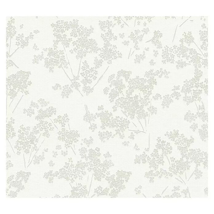 A.S. Création Casual Living Vliestapete Blümchen - Weiß/Grün/Grau, Floral, 10,05 x 0,53 m - Weiße Tapete mit dezentem geprägtem Blumenmuster.