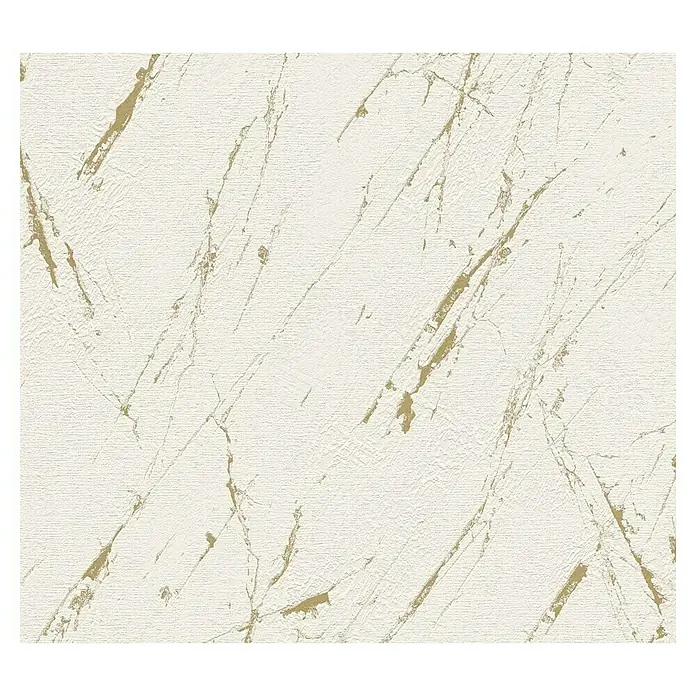 A.S. Création Casual Living Vliestapete Marmor - Beige/Gold/Metallic, Steinoptik, 10,05 x 0,53 m - Elegantes weißes Marmor Tapetenmuster mit goldenen Akzenten. Perfekt für stilvolle Raumgestaltung mit luxuriöser Marmoroptik und edlen Golddetails.
