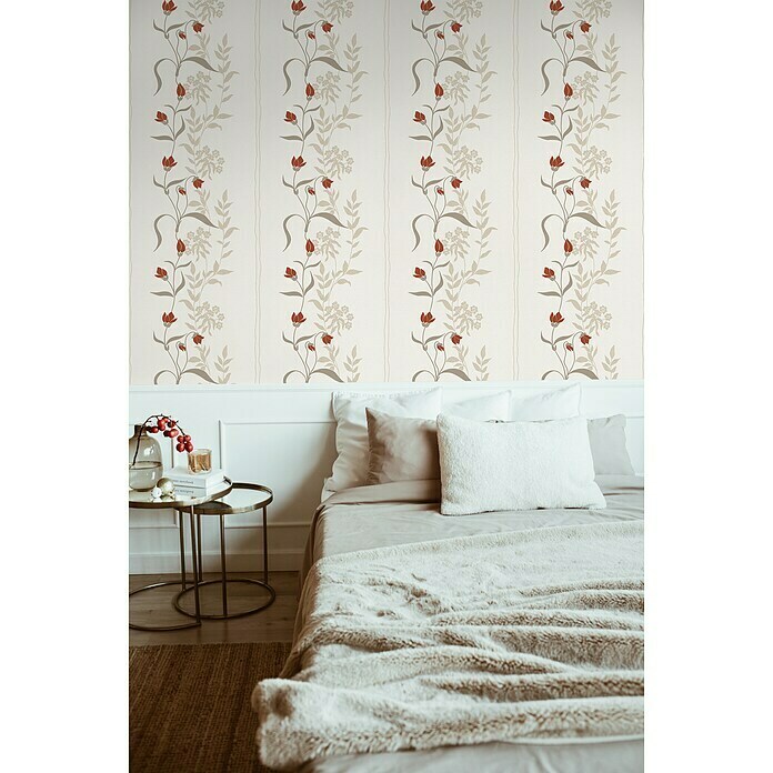 AS Creation Casual Living Vliestapete (Creme/Rot/Beige, Floral, 10,05 x 0,53 m) | BAUHAUS