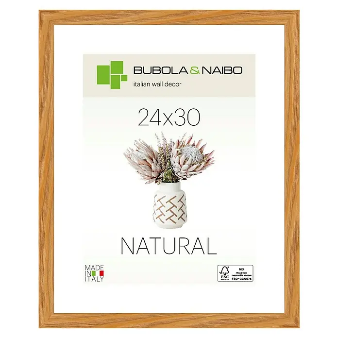 Bubola & Naibo Holzrahmen Tulipa 6340 - 24 x 30 cm, Eiche - Ein Naturholz-Fotorahmen für Wanddekoration, ideal für 24x30 cm große Bilder. Schmückt Ihr Zuhause stilvoll mit italienischem Design.