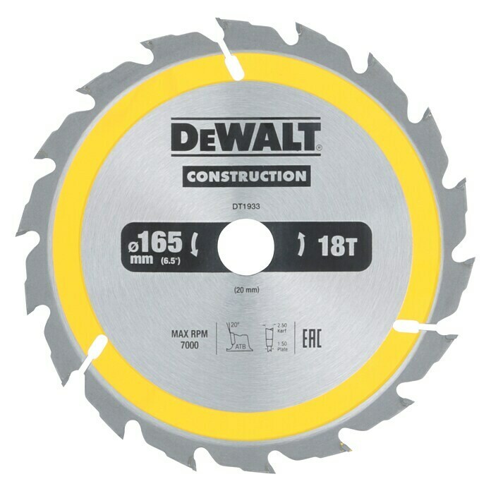 Dewalt Disco de sierra DT1933-QZ (Diámetro: 165 mm, Orificio: 20 mm, 18 dientes)