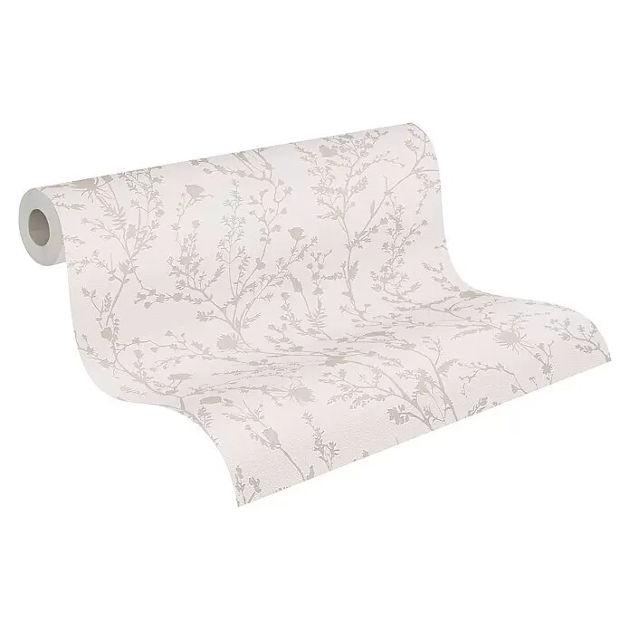 A.S. Création Casual Living Vliestapete - Hellrosa/Hellgrau, Floral, 10,05 x 0,53 m - Rolle hellrosa Tapete mit zartem beigem Blumen- und Pflanzenmuster.