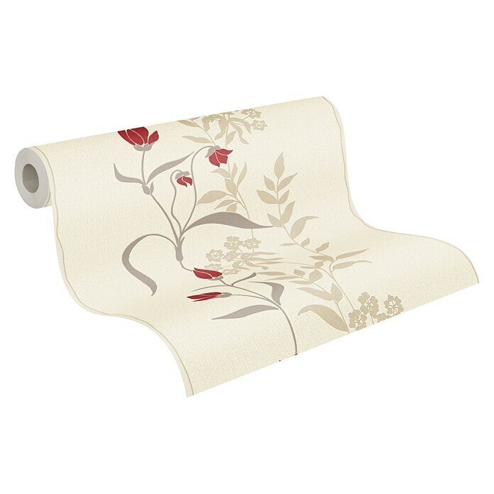 AS Creation Casual Living Vliestapete (Creme/Rot/Beige, Floral, 10,05 x 0,53 m) | BAUHAUS