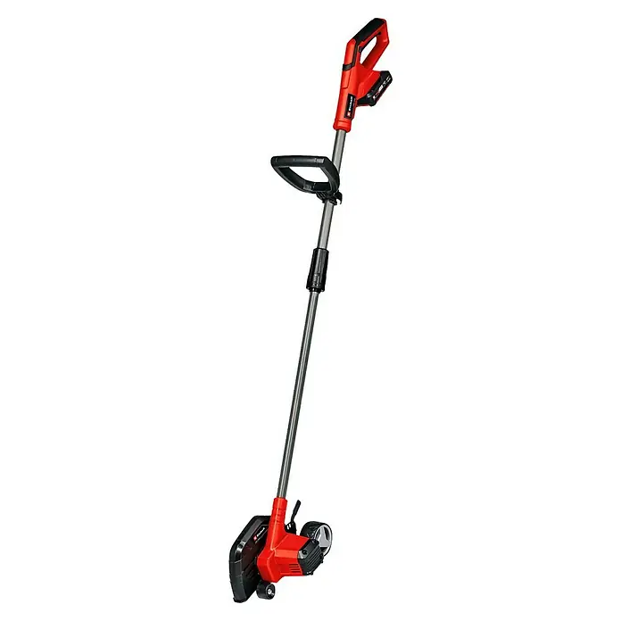 Einhell Power X-Change 18V Rasenkantenschneider GE-LE 18/190 LI - Ohne Akku, 18 V - Ein roter Einhell Akku-Rasentrimmer mit Teleskopstiel und verstellbarem Griff für komfortables und kabelloses Trimmen im Garten.