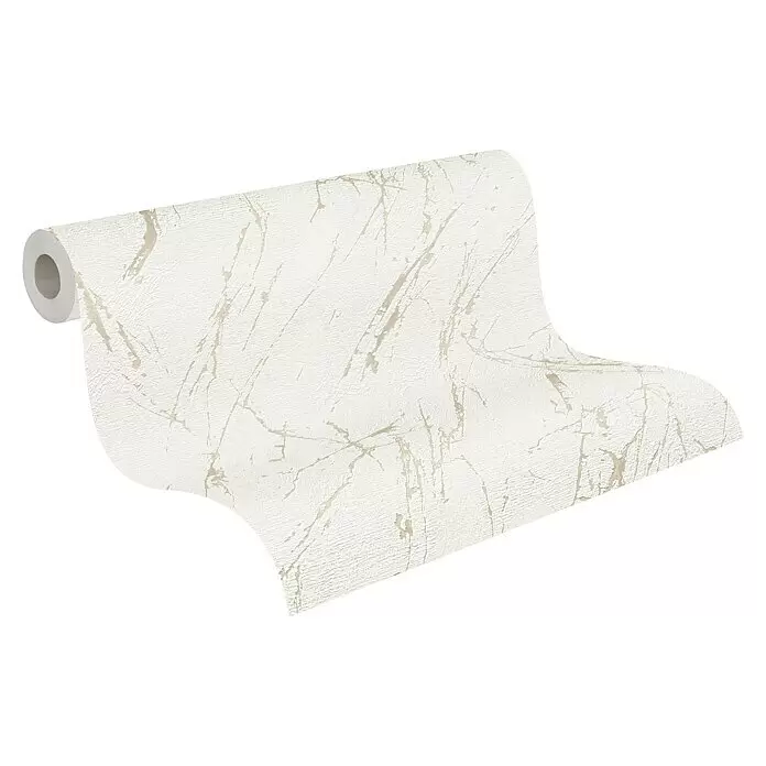 A.S. Création Casual Living Vliestapete Marmor - Weiß/Champagner/Metallic, Steinoptik, 10,05 x 0,53 m - Cremefarbene Tapetenrolle mit dezentem beigem Marmormuster und geprägter Textur.