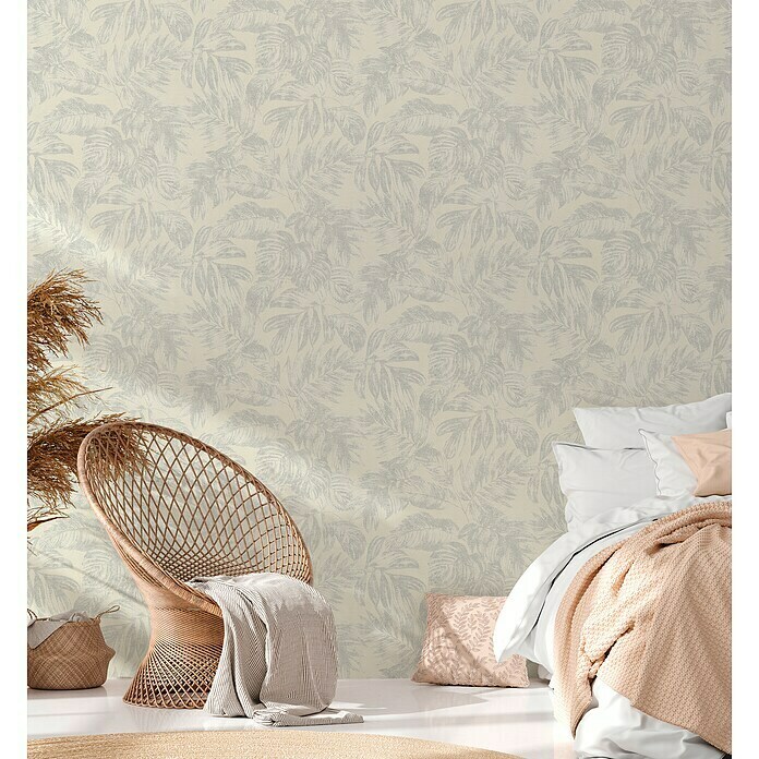 AS Creation Casual Living Vliestapete (Weiß/Silber/Creme, Floral, 10,05 x 0,53 m) | BAUHAUS