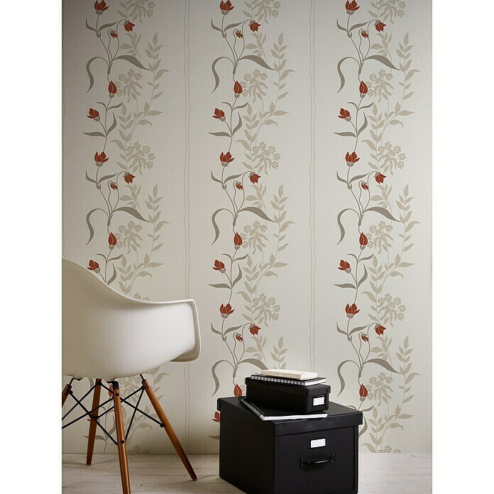 AS Creation Casual Living Vliestapete (Creme/Rot/Beige, Floral, 10,05 x 0,53 m) | BAUHAUS