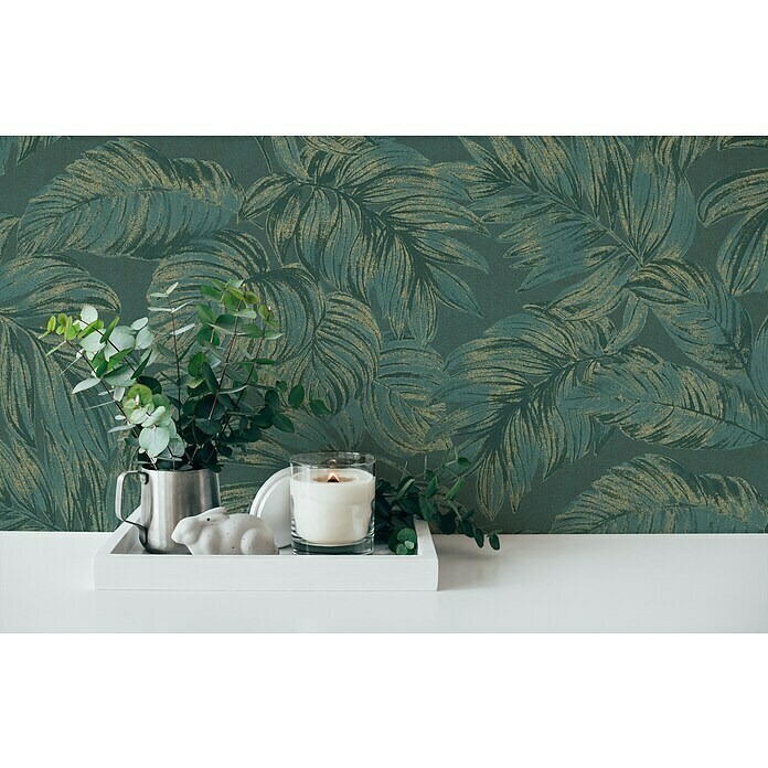 AS Creation Casual Living Vliestapete (Grün/Gold, Floral, 10,05 x 0,53 m) | BAUHAUS