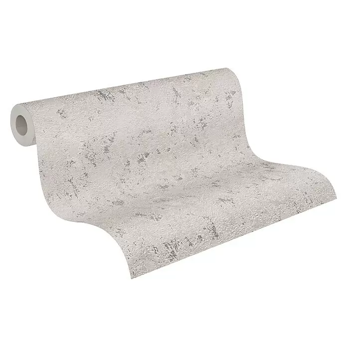 A.S. Création Casual Living Vliestapete Struktur - Grau/Beige/Silber, Uni, 10,05 x 0,53 m - Rolle heller, strukturierter Tapete mit grauer Vintage-Musterung.