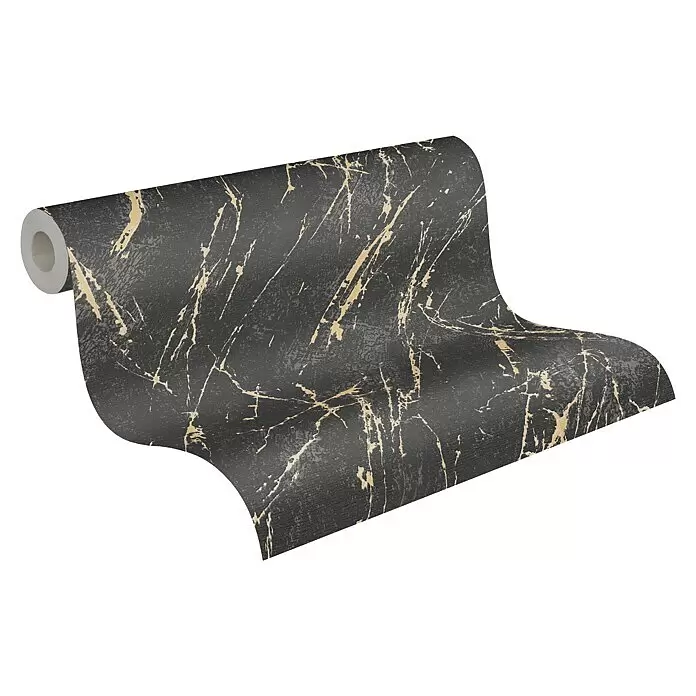 A.S. Création Casual Living Vliestapete MarmorSchwarz/Gold/Metallic, Steinoptik, 10,05 x 0,53 m