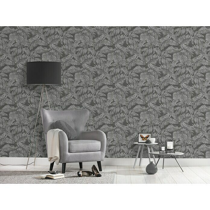 AS Creation Casual Living Vliestapete (Anthrazit/Grau/Silber, Floral, 10,05 x 0,53 m) | BAUHAUS