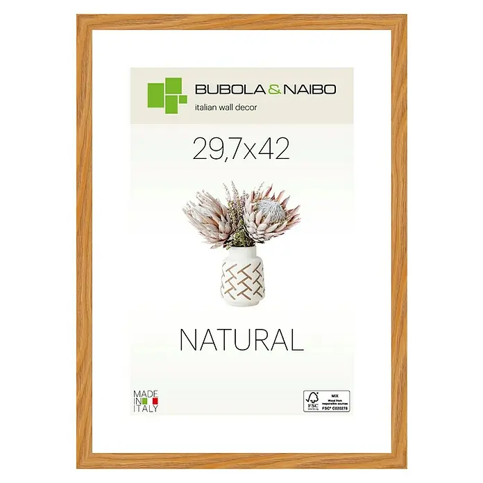 Bubola & Naibo Holzrahmen Tulipa 6340 - DIN A3 / 29,7 x 42 cm, Eiche - Ein natürlicher Holzrahmen von Bubola & Naibo, ideal für Wanddekorationen im Format 29,7x42, der jedem Raum Wärme und Eleganz verleiht.