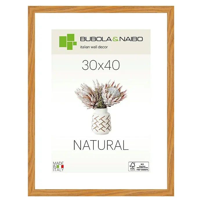 Bubola & Naibo Holzrahmen Tulipa 6340 - 30 x 40 cm, Eiche - Ein naturbelassener 30x40 cm großer Bubola & Naibo Wanddekor-Rahmen aus italienischer Fertigung, ideal für stilvolle Akzente.