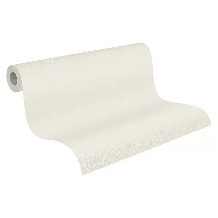 A.S. Création Casual Living Vliestapete - Creme/Weiß, Uni, 10,05 x 0,53 m - Rolle strukturierter, hellcremefarbener Tapete, die sich entrollt.