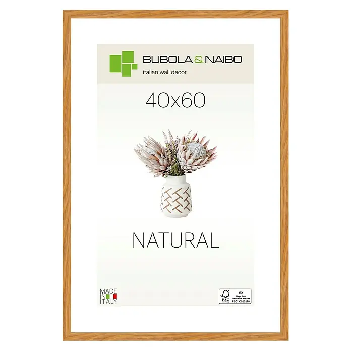 Bubola & Naibo Holzrahmen Tulipa 6340 - 40 x 60 cm, Eiche - Bilderrahmen aus Naturholz, ideal für ein 40x60 cm großes Kunstwerk. Perfekt, um jedem Raum einen Hauch italienischer Eleganz zu verleihen.