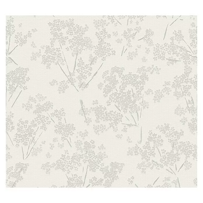 A.S. Création Casual Living Vliestapete Blümchen - Weiß/Grau, Floral, 10,05 x 0,53 m - Helle, strukturierte Tapete mit zartem Blumenmuster aus Zweigen und Blüten.