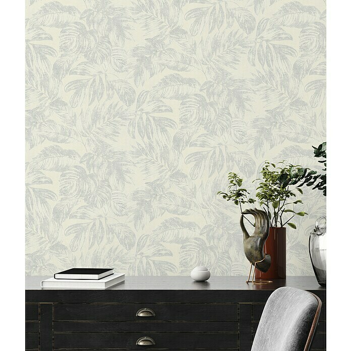 AS Creation Casual Living Vliestapete (Weiß/Silber/Creme, Floral, 10,05 x 0,53 m) | BAUHAUS