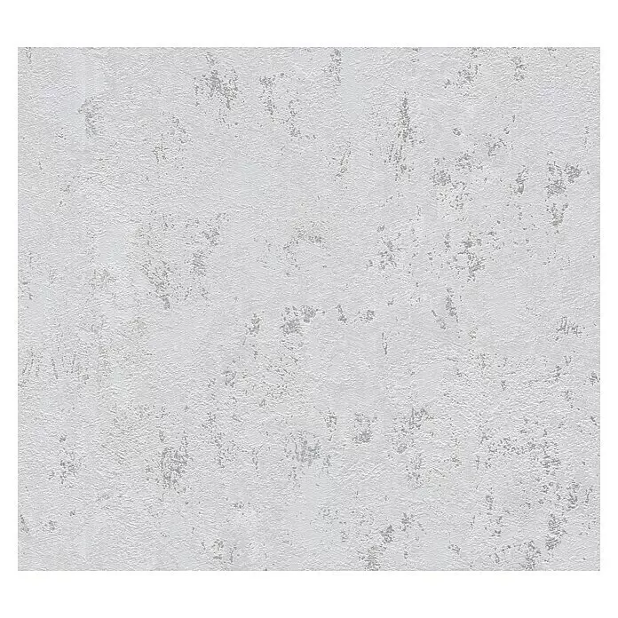 A.S. Création Casual Living Vliestapete Struktur - Grau/Silber/Metallic, Uni, 10,05 x 0,53 m - Weiße und graue strukturierte Oberfläche mit rauer, unebener Beschaffenheit.